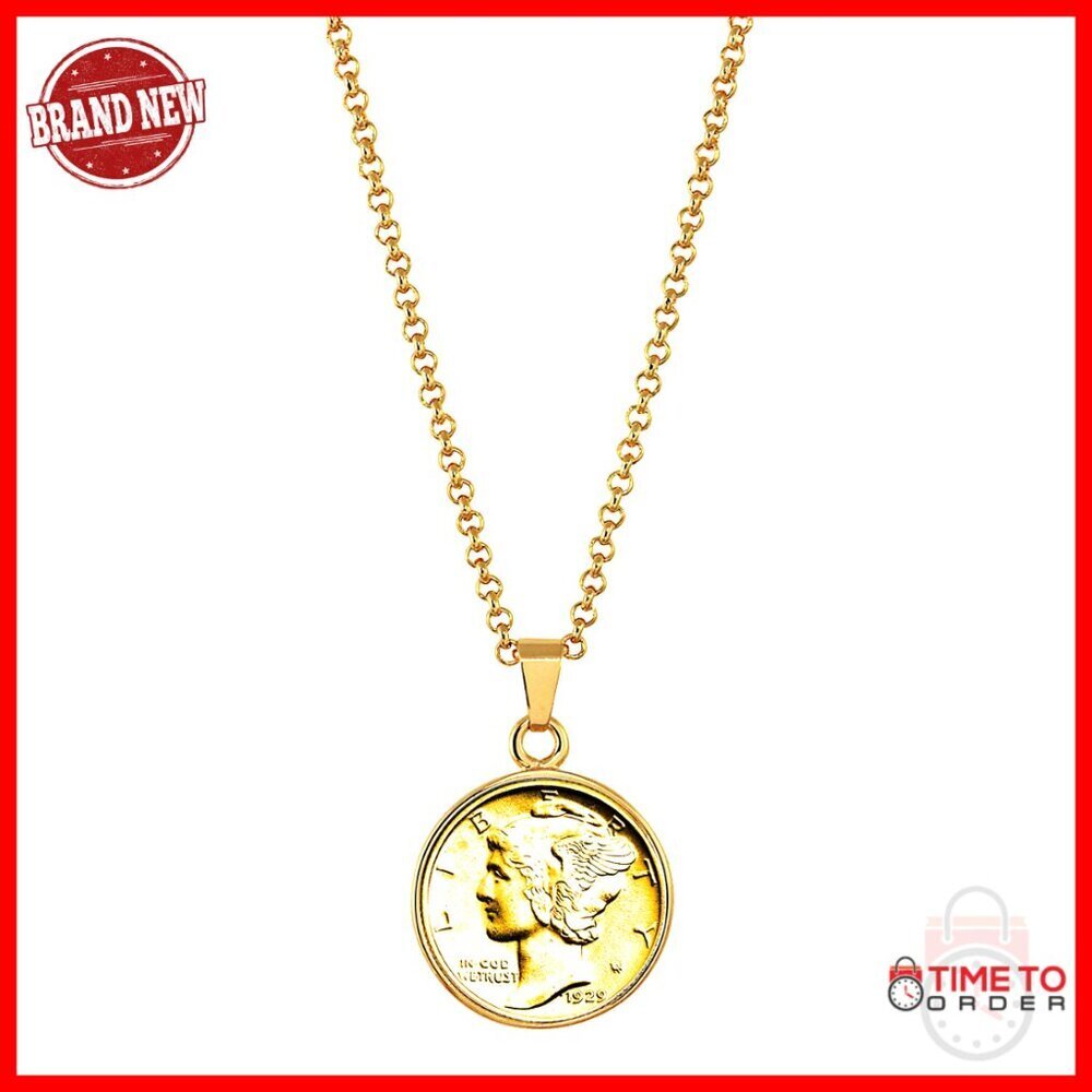 Gold-Layered Mercury Dime Pendant Necklace with 18" Chain